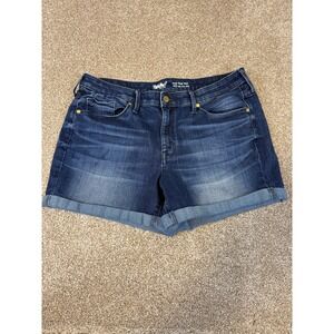 Mossimo Denim Womens High Rise Midi Shorts Dark Wash Blue Super Stretch Size 14